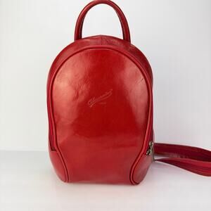 VTG Alessandro Italian Unisex Handmade Unlined Leather Red Sling/Backpack Bag